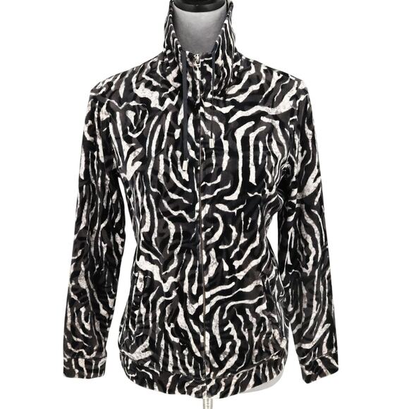 Chicos Weekends Jacket 0 Womens Small 4 Black Gray Brown Zip Stretch Knit Velour - Picture 1 of 16